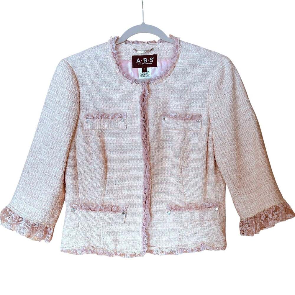 ABS Allen Schwartz Women's Pink Tweed Blazer Jacket Metallic Shimmer Coquette 8